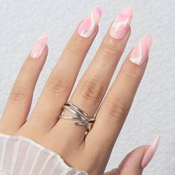 Wedity 24 Stück Spitze Nagelaufkleber Französische Regenbogenlinie Künstliche Nagelaufkleber mit kleiner Blumenpresse Künstliche Nägel Künstliche Nägel für Frauen Mädchen (D) von Wedity