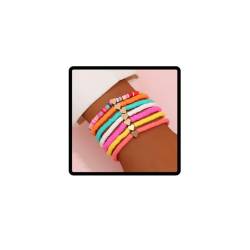 Wedity 7pcs Love Heart Beaded Bracelets Colorful Clay Armband Adjustable Hand Accessories for Women and Girls von Wedity