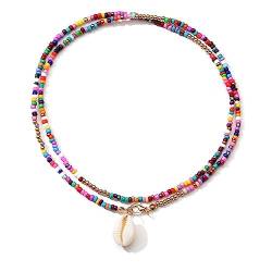 Wedity Boho Bunte Reisperlenketten Regenbogen Muschel Halskette Armband Schmuck für Frauen und Mädchen von Wedity