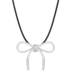 Wedity Bow Halskette Gewebte Seil Kette Schmetterling Schlüsselbein Halskette Einstellbare Lederschnur Schmuck für Frauen Mädchen von Wedity