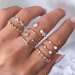 Wedity Crescent Ring Set Retro Star Crystal Finger Joint Anelli Anelli per nocche impilabili Gioielli per donne e ragazze (B) von Wedity