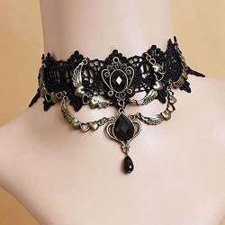 Wedity Gothic Schwarz Sexy Spitze Kragen Quaste Choker Halloween Party Zubehör für Frauen Mädchen (Schwarze Halskette 10) von Wedity