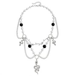 Wedity Gotische Kristall Kreuz Perle Halskette Sterne Spinne Schlange Halskette Personalisierte Klinge Anhänger Halskette Halloween Schmuck für Frauen Mädchen (Silber B) von Wedity