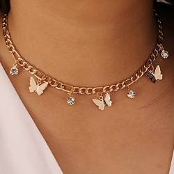 Wedity Schmetterlings-Anhänger-Halsketten, Gold, modisch, Strass-Kristall-Anhänger-Halsketten mit verstellbarer Kette für Frauen und Mädchen von Wedity