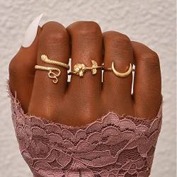 Wedity Snake Rose Crescent Knuckle Rings Set Metal Opening Crystal Ring Stapelbarer Ring mit Goldverbindung für Frauen und Mädchen (Ringe A) von Wedity