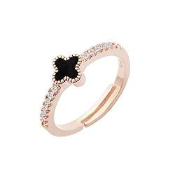 Wedity Vierblättriges Kleeblatt-Ring aus Roségold mit offenem, verstellbarem Kristallring, Schmuckgeschenk für Frauen und Mädchen von Wedity