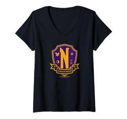 Wednesday Nevermore Academy School Crest T-Shirt mit V-Ausschnitt von Wednesday