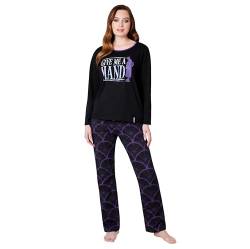 Wednesday Schlafanzug Damen Lang Baumwolle Pyjama Damen und Teenager Lounge Set Damen S - XL - Geschenke für Frauen (Schwarz Händchen, M) von Wednesday