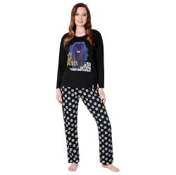 Wednesday Schlafanzug Damen Lang Baumwolle Pyjama Damen und Teenager Lounge Set Damen S - XL - Geschenke für Frauen (Schwarz Schädel, L) von Wednesday