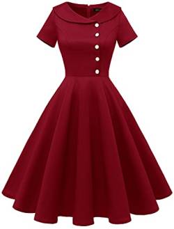 Wedtrend 60er Jahre Kleid Damen Rockabilly Einfarbig Kleid Kurzer Ärmel Kleid Dunkelrot WTP20007 DarkRed L von Wedtrend