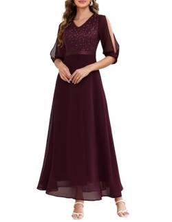 Wedtrend Abendkleid Chiffonkleid Damen Elegant V-Ausschnitt Kleider Damen Burgund Kleid Spitzenkleid Festlich Chiffon Kleid WT0317 Burgundy L von Wedtrend