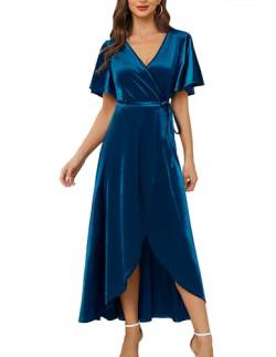 Wedtrend Abendkleid Damen Elegant Samt Kleid V-Ausschnitt Kurzärmeliges Kleid Abendkleid Damen Lang WTSR002 Teal S von Wedtrend