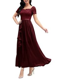 Wedtrend Abendkleid Damen Lang Hochzeitskleid Kleid A Linie Spitzenkleid Abschlusskleider für Damen WT0301 Burgundy S von Wedtrend