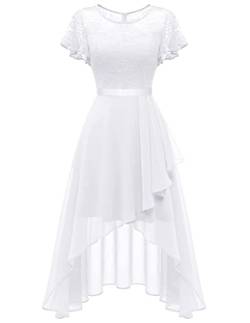 Wedtrend Abendkleid Elegant für Hochzeit Cocktailkleid Damen Kleid Konfirmation Damen Chiffon Kleider Spitzenkleid Damen Knielang WT0303 White M von Wedtrend