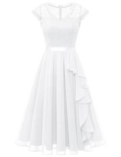 Wedtrend Abendkleid Kurz Damen Cocktailkleid Knielang Festlich Kleid für Hochzeit Kleid mit Rüschen WT0212 White M von Wedtrend