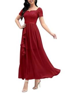 Wedtrend Abendkleid Sommerkleid Damen Maxi Kleid A Linie mit Spitzen Elegant Chiffonkleid WT0301 DarkRed L von Wedtrend