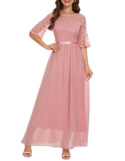 Wedtrend Abendkleider Elegant Damen Rund-Ausschnitt Maxikleid Hochzeitskleid Damen Lang WT0314 Blush 2XL von Wedtrend