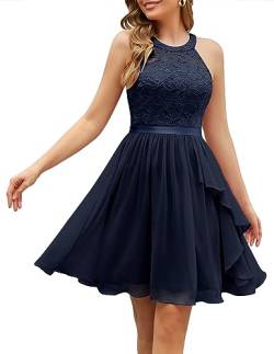 Wedtrend Abendkleider Elegant für Hochzeit Cocktailkleid Damen Sommer Kleider Damen Knielang Chiffon Kleider Damen Festliche Kleider für Damen WT0213 Navy S von Wedtrend