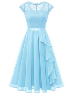 Wedtrend Abendkleider Elegant für Hochzeit Kleid Blumen Damen Abendkleid mit Spitzen WT0212 LightBlue S von Wedtrend