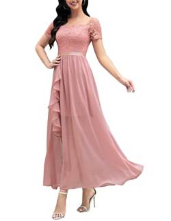 Wedtrend Brautkleid Lang Blush Abendkleid Damen Cocktailkleider Elegant mit Split WT0301 Blush 2XL von Wedtrend