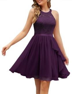 Wedtrend Cocktailkleid Damen Abendkleid Damen Knielang Neckholder Damen Kurz Kleider Damen Sommer Kurz Cocktailkleid Damen Elegant für Hochzeit WT0213 Grape 2XL von Wedtrend