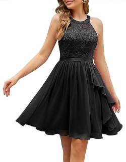 Wedtrend Cocktailkleid Damen Elegant für Hochzeit Abendkleid Damen Neckholder Kleid Sommer Elegant Kleid A Linie Kleider Damen Sommer Abendkleider WT0213 Black M von Wedtrend