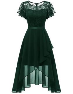 Wedtrend Cocktailkleid Damen Elegant für Hochzeit Vokuhila Abendkleid Spitze Chiffonkleid Damen Festlich WT0303 DarkGreen S von Wedtrend