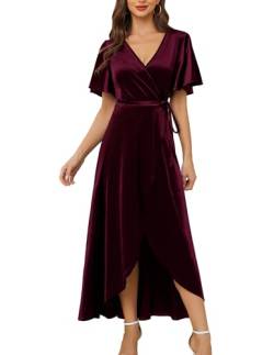 Wedtrend Cocktailkleid Damen Kurzarm Kleid Rot Festliche Kleider für Hochzeit Cocktailkleid Damen Lang WTSR002 Burgundy M von Wedtrend