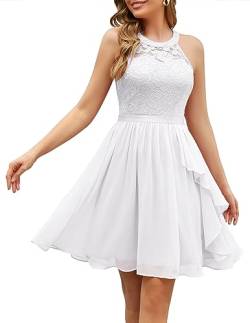 Wedtrend Cocktailkleider Damen Abendkleid Knielang Abschlusskleid Kleid Hochzeit Elegante Kleider Damen Festlich A Linie Neckholder Rüschenkleid WT0213 White M von Wedtrend