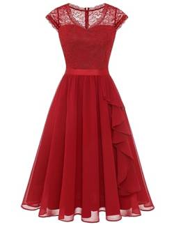 Wedtrend Cocktailkleider Damen Kleid mit Spitze Festlich Damen Hochzeitsgast Elegantes Kleid Damen WT0212 Red L von Wedtrend