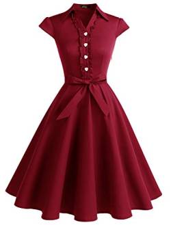 Wedtrend Damen 50er Vintage Retro Rockabilly Swing Kleid Kurzer Ärmel Cocktailkleider WTP10007DarkRedXL von Wedtrend