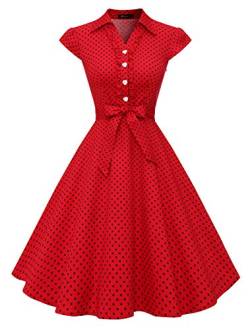 Wedtrend Damen 50er Vintage Retro Rockabilly Swing Kleid Kurzer Ärmel Cocktailkleider WTP10007RedBlackDot3XL von Wedtrend