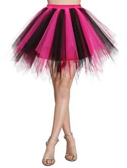 Wedtrend Damen Petticoat Tutu Tüllrock 50er Kurz Ballet Tanzkleid Unterrock Cosplay Crinoline Rockabilly für Karneval Partykleid WTC10036 Black Fuschia XL von Wedtrend