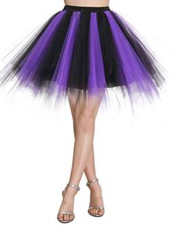 Wedtrend Damen Petticoat Tutu Tüllrock 50er Kurz Ballet Tanzkleid Unterrock Cosplay Crinoline Rockabilly für Karneval Partykleid WTC10036BlackPurpleXL von Wedtrend