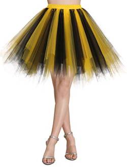 Wedtrend Damen Petticoat Tutu Tüllrock 50er Kurz Ballet Tanzkleid Unterrock Cosplay Crinoline Rockabilly für Karneval Partykleid WTC10036BlackYellowS von Wedtrend