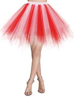 Wedtrend Damen Petticoat Tutu Tüllrock 50er Kurz Ballet Tanzkleid Unterrock Cosplay Crinoline Rockabilly für Karneval Partykleid WTC10036RedWhiteL von Wedtrend