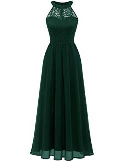 Wedtrend Damen Spitzenkleid Brautjungfer Kleid Lang Chiffon Abendkleid Party Cocktailkleid Neckholder Sommerkleid Dunkelgrün WT0201 DarkGreen M von Wedtrend