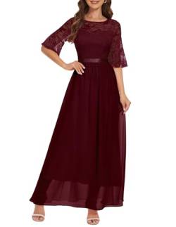 Wedtrend Elegant Abendkleider Damen Lang Spitzen Kleid Chiffon Kleid Damen Cocktailkleid Damen Lang Maxikleid WT0314 Burgundy 2XL von Wedtrend