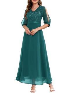 Wedtrend Elegant Cocktailkleid Halber Ärmel Abendkleid Grün Abendkleid Damen Lang Elegant Kleider Damen Sommer Abendkleider mit Pailletten WT0317 PeacockGreen S von Wedtrend