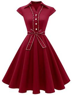 Wedtrend Festliche Kleider für Damen 50er Jahre Vintage Kleider Kurz Dunkelrot WTP10008 DarkRed XS von Wedtrend