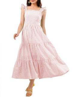 Wedtrend Freizeitkleid Damen Elegant Kleid Sommer Quadratischem Ausschnitt Kleid Freizeit Lose Sommerkleid Lang A Linie Kleid Sommer WTF10005 PinkStrip S von Wedtrend