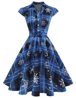 Wedtrend Kleid Damen Festlich 50 Jahre Kleider Damen Rockabilly Kleid Schneeflocken WTP10007 Blueplaidssnowflake 2XL von Wedtrend