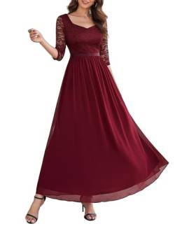 Wedtrend Kleid Hochzeitsgast Damen Kleid Damen Sommer Abendkleider Elegant für Hochzeit Kleid Maxi Damen WT0312 Burgundy L von Wedtrend