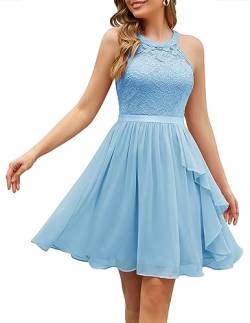 Wedtrend Kleider Damen Elegant Abendkleid Damen Neckholder Kleid Damen Spitzenkleid Samen Elegant WT0213 LightBlue M von Wedtrend