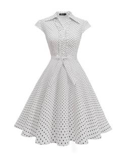 Wedtrend Petticoat Kleid Damen Rockabilly Kleider Damen Elegant Abendkleid Midi mit Ärmeln Kleid Informell Freizeitkleid WTP10007 WhiteSmallBlackDot M von Wedtrend