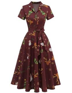 Wedtrend Rockabilly Kleid Damen Vintage Kleid Damen Abendkleid Burgund Kleid Damen Freizeitkleid Sommer WTP30001 BurgundyChristmasDeer M von Wedtrend