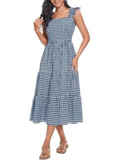 Wedtrend Sommerkleid Maxi Kleid Damen Elegant A Linie Kleid Hemdkleid Damen Kleid mit Quadratischem Ausschnitt WTF10005 NavyGrid M von Wedtrend