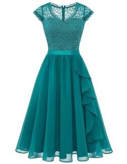 Wedtrend Swing Cocktailkleid Damen Spitzenkleid Damen Kleider Sommer Knielang Kleid Damen Elegant WT0212 PeacockGreen 3XL von Wedtrend