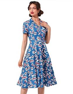 Wedtrend Vintage Cocktailkleid Damen 50er Jahre Mode Kleider Damen Petticoat Kleider Blau Kleid Freizeitkleid Sommer WTP30001 BluePearBlossom S von Wedtrend