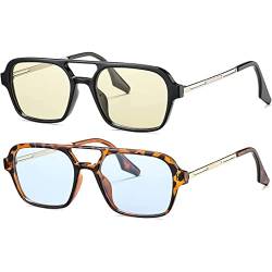 Weduspaty Quadratische Sonnenbrille Männer Frauen 2 Paare UV 400 70er Retro Sonnenbrille Metall Rahmen Mode Sonnenbrille für den täglichen Gebrauch von Weduspaty